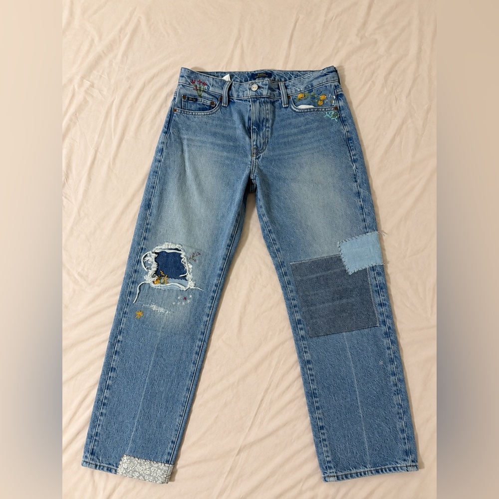 Women’s Polo Light Blue Embroidered Patchwork Jeans